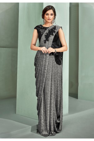 Gray lycra draped party wear saree  5311